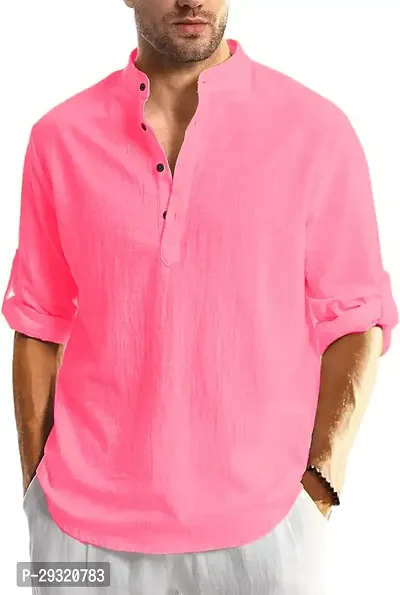 Reliable Pink Cotton Blend Solid Short Length Kurta For Men-thumb0