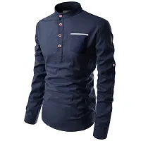 Reliable Blue Cotton Solid Short Length Kurta For Men-thumb2