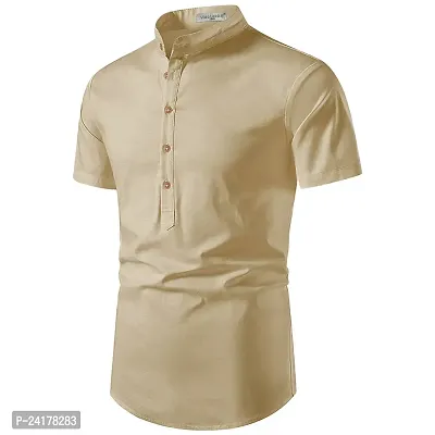 Reliable Beige Cotton Solid Short Length Kurta For Men-thumb2