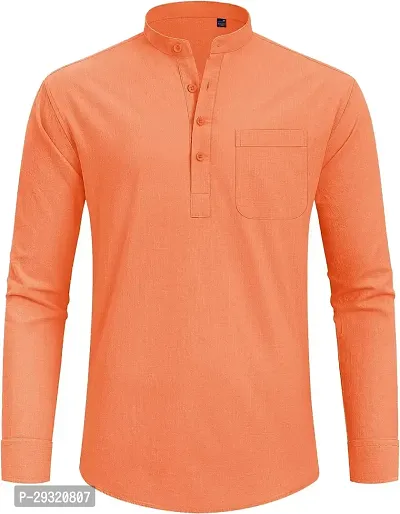 Reliable Orange Cotton Blend Solid Short Length Kurta For Men-thumb4