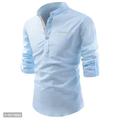 Reliable Blue Cotton Solid Short Length Kurta For Men