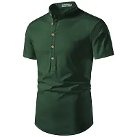 Reliable Green Cotton Solid Short Length Kurta For Men-thumb1