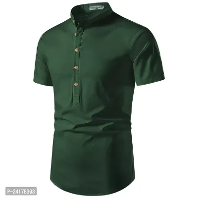 Reliable Green Cotton Solid Short Length Kurta For Men-thumb2