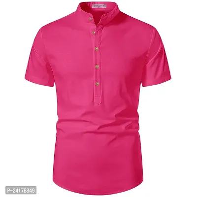 Reliable Pink Cotton Solid Short Length Kurta For Men-thumb0