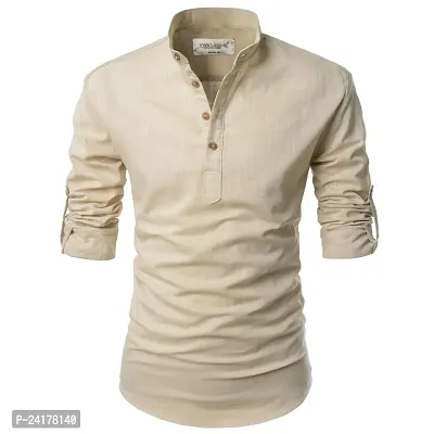 Reliable Beige Cotton Solid Short Length Kurta For Men