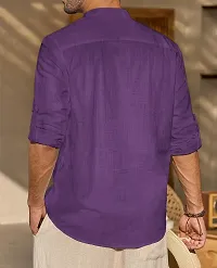 Reliable Purple Cotton Blend Solid Short Length Kurta For Men-thumb2