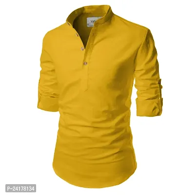 Reliable Yellow Cotton Solid Short Length Kurta For Men-thumb0