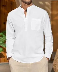 Reliable White Cotton Blend Solid Short Length Kurta For Men-thumb1