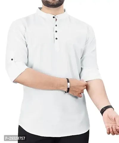 Reliable White Cotton Blend Solid Short Length Kurta For Men-thumb0