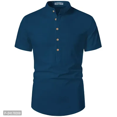 Reliable Blue Cotton Solid Short Length Kurta For Men