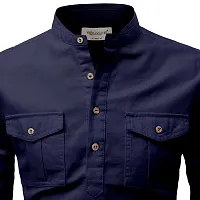 Reliable Navy Blue Cotton Solid Short Length Kurta For Men-thumb2