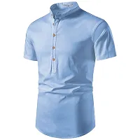 Reliable Blue Cotton Solid Short Length Kurta For Men-thumb1