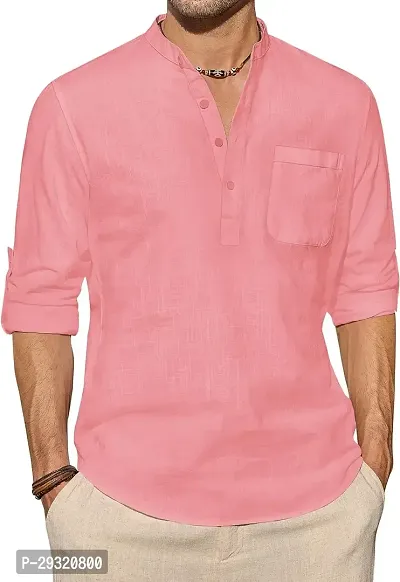 Reliable Peach Cotton Blend Solid Short Length Kurta For Men-thumb0