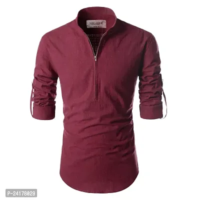 Reliable Maroon Cotton Solid Short Length Kurta For Men-thumb0