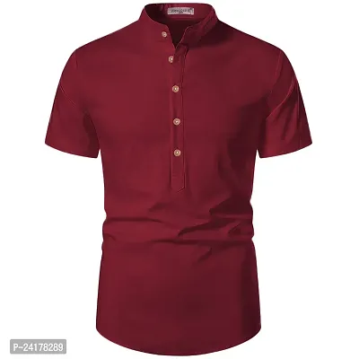 Reliable Maroon Cotton Solid Short Length Kurta For Men-thumb0