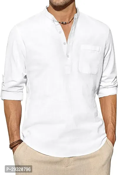 Reliable White Cotton Blend Solid Short Length Kurta For Men