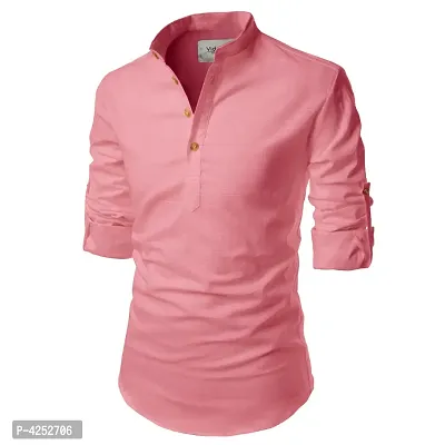 Designer Peach Cotton Solid Casual Shirt For Men