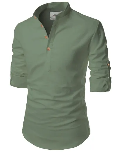 Men's Slim Fit Cotton Solid Kurta Styled Casual Shirts
