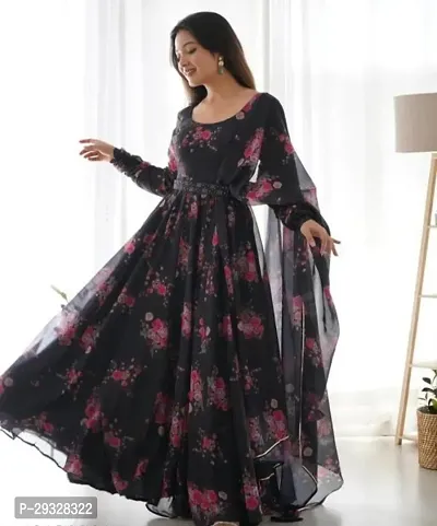 Beautiful Black Georgette Printed Gown With Dupatta-thumb0