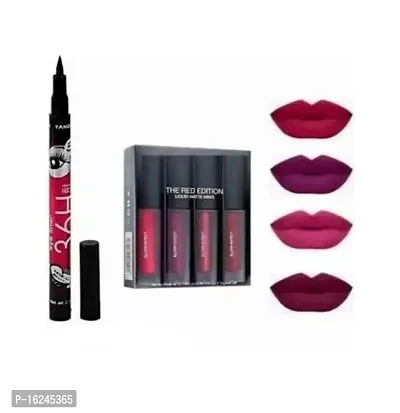 Red edition Long Wearing  Transfer Resistant Long Lasting Liquid 4 in 1 Lipstick Smudge Proof  Waterproof (Pack of 5) 100 gm