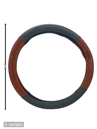 CS GLARE Car Steering Cover Leather Small - (Wooden Black, Small)-thumb3