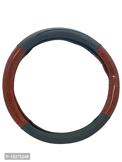 CS GLARE Car Steering Cover Leather Medium - (Wooden Black, Medium)