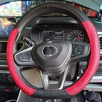 CS GLARE Microfiber Leather Auto Car Steering Wheel Cover Universal 15 inch/D Shape Medium - (Red Black Combination)-thumb4