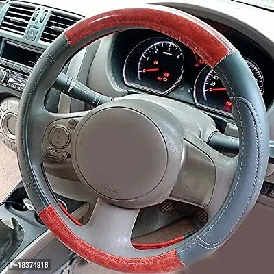 CS GLARE Car Steering Cover Leather Small - (Wooden Grey, Medium)-thumb0