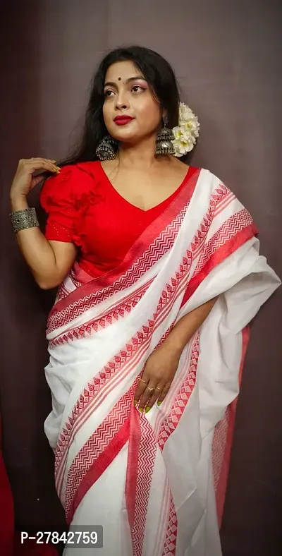 Elegant Cotton Saree With Blouse Piece For Women-thumb3