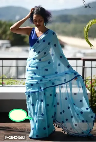 Trendy Cotton Dot Printed Saree-thumb0