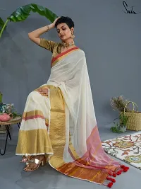 Cotton Blend Zari Saree With Blouse Piece-thumb2