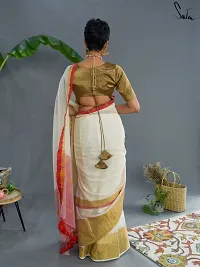 Cotton Blend Zari Saree With Blouse Piece-thumb3