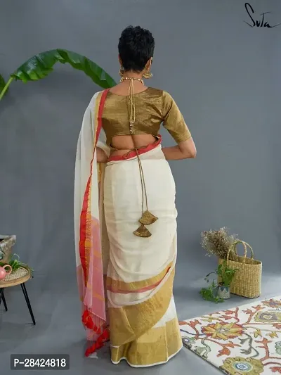 Cotton Blend Zari Saree With Blouse Piece-thumb4