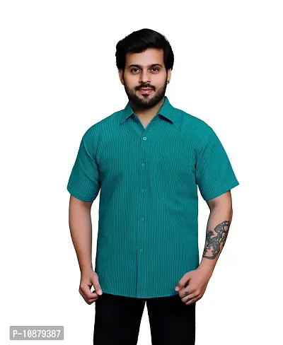 RAI's Men's Regular Fit Half Sleeves Black Lining Khadi Cotton Shirt (40, Sea Green)