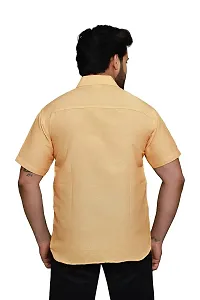 RAI's Men's Regular Fit Half Sleeves Plain Khadi Cotton Shirt (40, Lemon)-thumb1