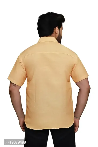 RAI's Men's Regular Fit Half Sleeves Plain Khadi Cotton Shirt (40, Lemon)-thumb2