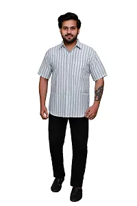 RAI's Men's Regular Fit Half Sleeves Stripped Khadi Cotton Shirt (Grey)-thumb4