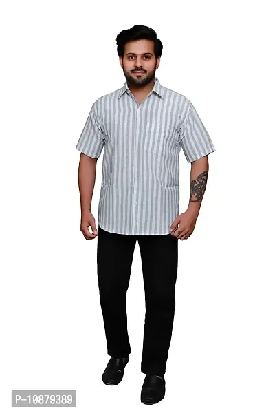 RAI's Men's Regular Fit Half Sleeves Stripped Khadi Cotton Shirt (Grey)-thumb5