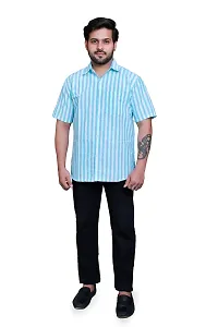 RAI's Men's Regular Fit Half Sleeves Stripped Khadi Cotton Shirt (Light Blue)-thumb4