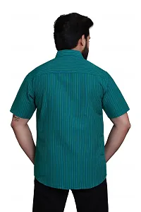 RAI's Men's Regular Fit Half Sleeves Gold Lining Khadi Cotton Shirt (40, Sea Green)-thumb1