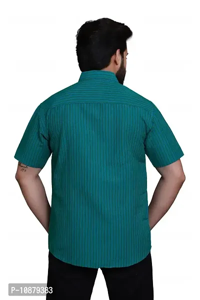 RAI's Men's Regular Fit Half Sleeves Gold Lining Khadi Cotton Shirt (40, Sea Green)-thumb2