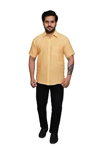 RAI's Men's Regular Fit Half Sleeves Plain Khadi Cotton Shirt (40, Lemon)-thumb4