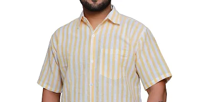 RAI's Men's Regular Fit Half Sleeves Stripped Khadi Cotton Shirt (Yellow)-thumb3