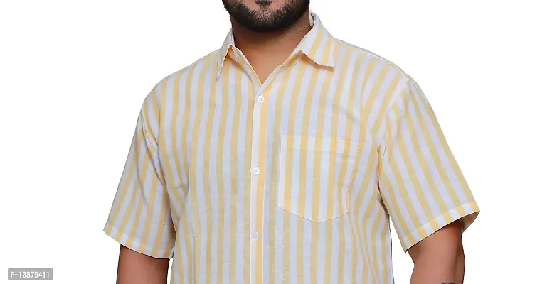 RAI's Men's Regular Fit Half Sleeves Stripped Khadi Cotton Shirt (Yellow)-thumb4