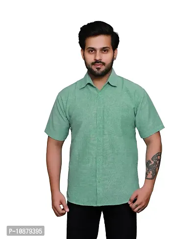 RAI's Men's Regular Fit Half Sleeves Plain Khadi Cotton Shirt (40, Light Green)