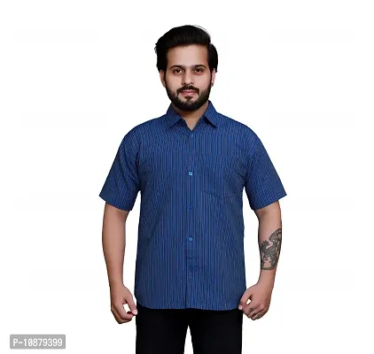 RAI's Men's Regular Fit Half Sleeves Gold Lining Khadi Cotton Shirt (44, Royal Blue)