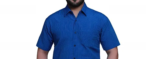 RAI's Men's Regular Fit Half Sleeves Black Lining Khadi Cotton Shirt (42, Royal Blue)-thumb3