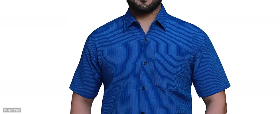 RAI's Men's Regular Fit Half Sleeves Black Lining Khadi Cotton Shirt (42, Royal Blue)-thumb4