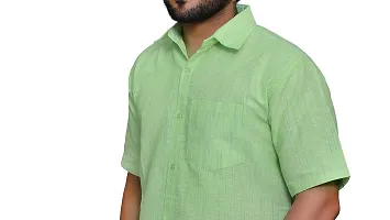 RAI's Men's Regular Fit Half Sleeves Light Self Khadi Cotton Shirt (40, Light Green)-thumb3