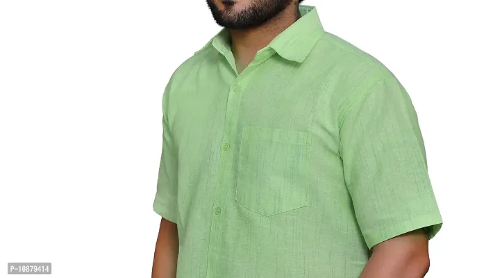 RAI's Men's Regular Fit Half Sleeves Light Self Khadi Cotton Shirt (40, Light Green)-thumb4